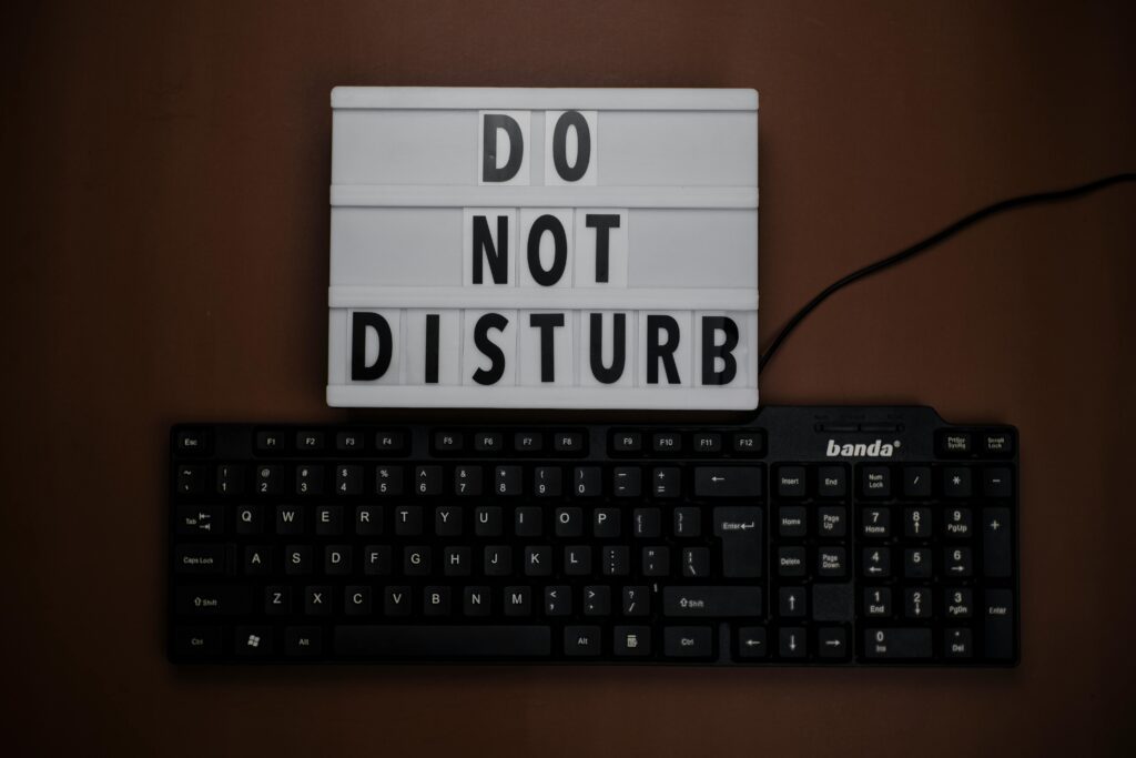 Do not disturb text near black keyboard