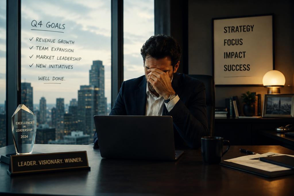 leader feeling drained despite professional success" reinforces the target phrase semantically without repeating the exact keyword unnaturally